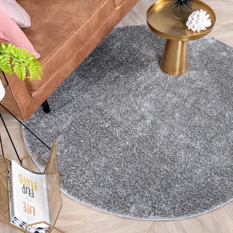 Round High Pile Rug - Glazy Light Grey