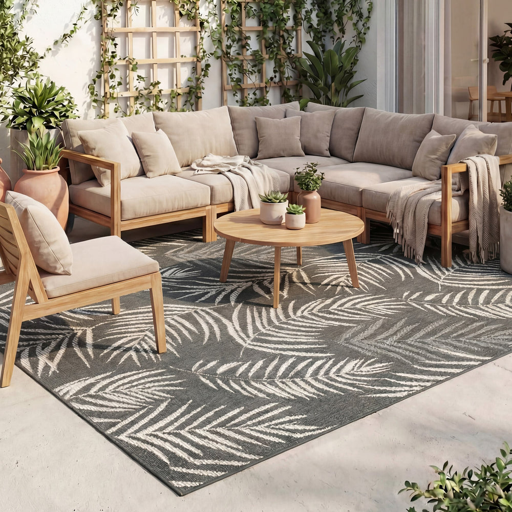 Outdoor Rug - Malta Leaves Black