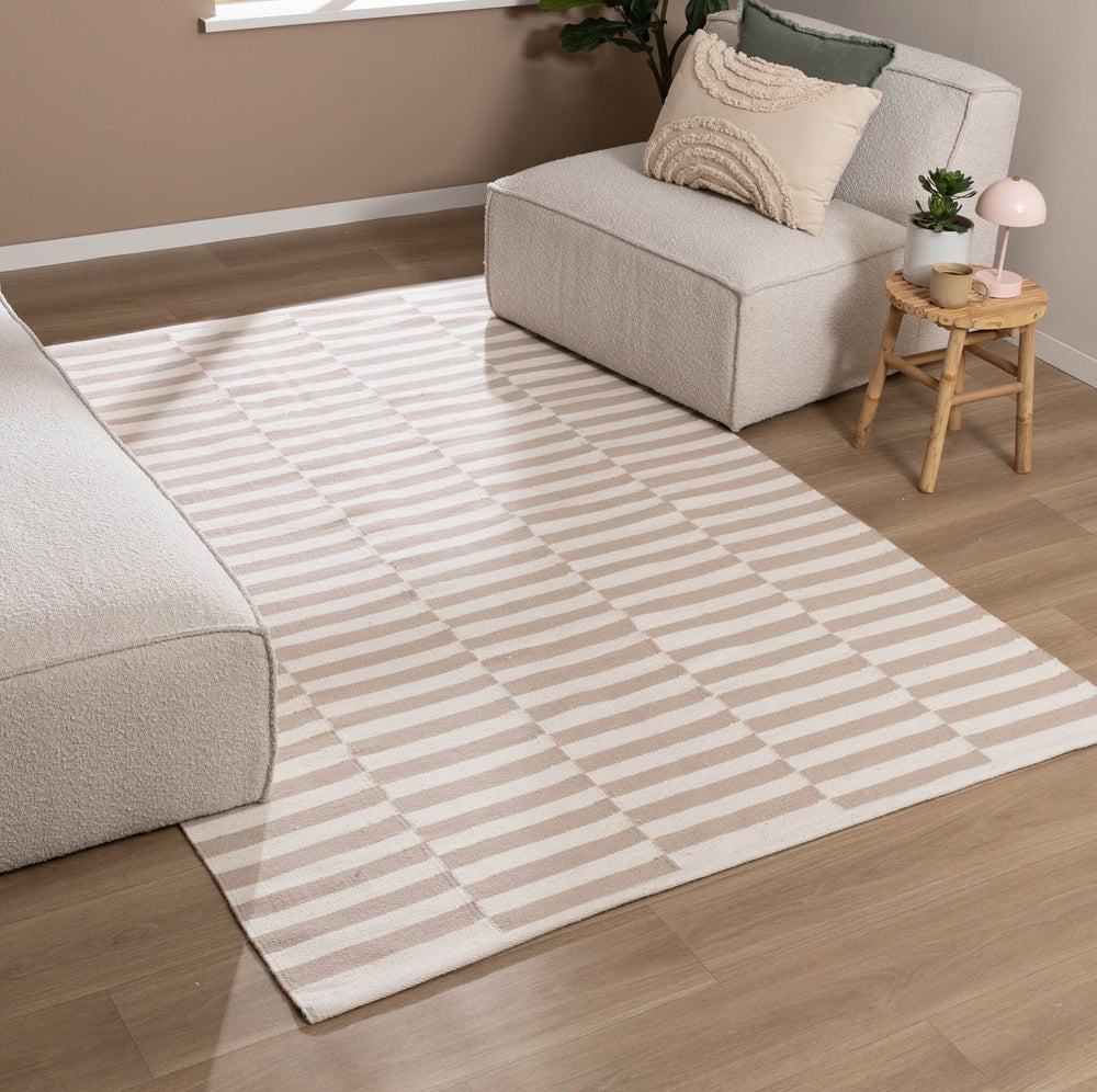 Striped Modern Rug - Dazzle Blocks Beige/White