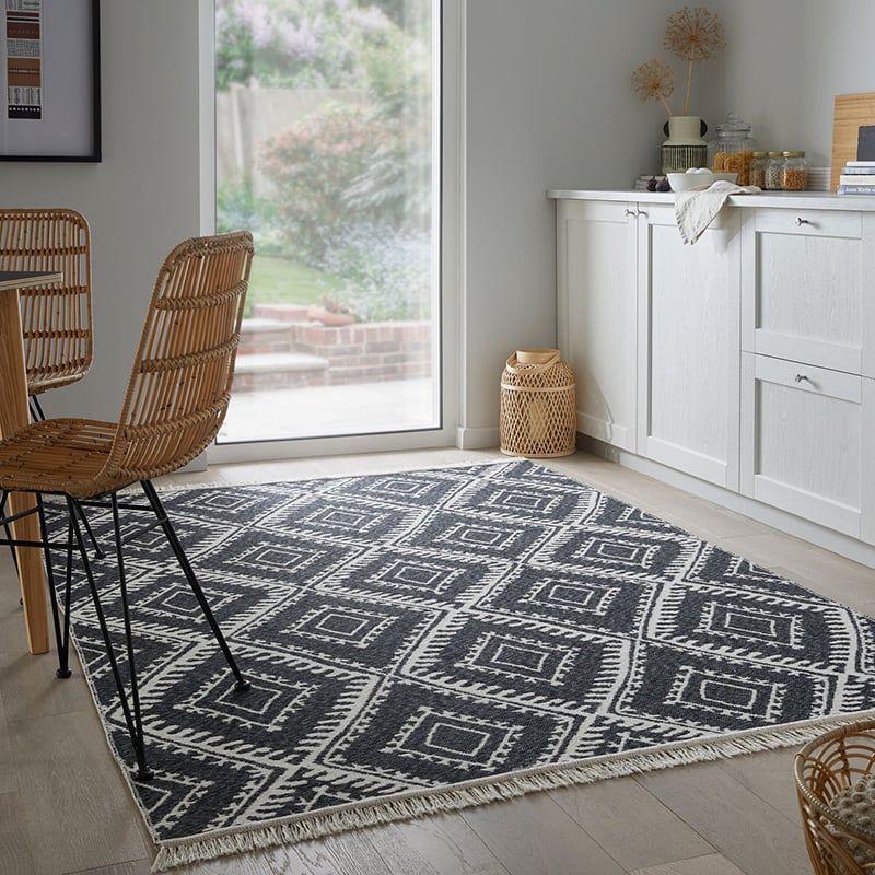 Geometric floor rug - Decio Alix Black/White