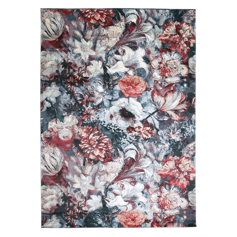 Floral Floor Rug - Flores Blue/Red