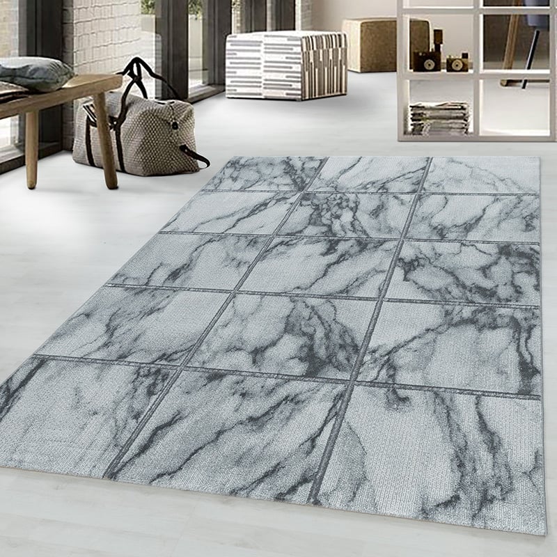 Modern floor rug - Marble Box Grey/Silver